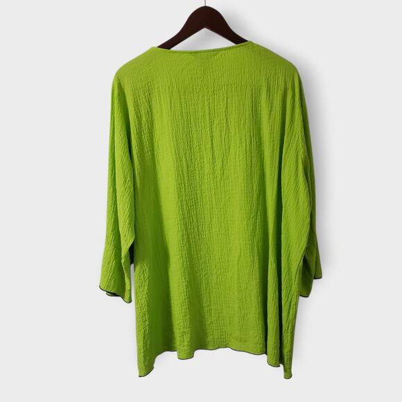 Ali Miles 2X Neon Green Crinkled Button Decor Asymmetric Tunic Top Lagen Artsy - Picture 4 of 12